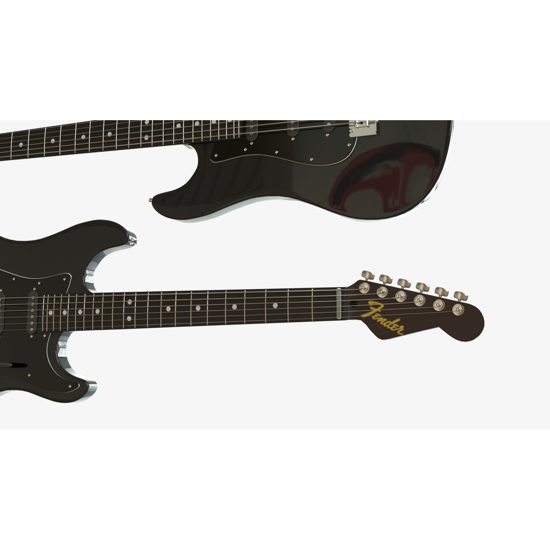 Black Electric Guitar 3D Model – PBR Textures, Game-Ready Formats - View 7