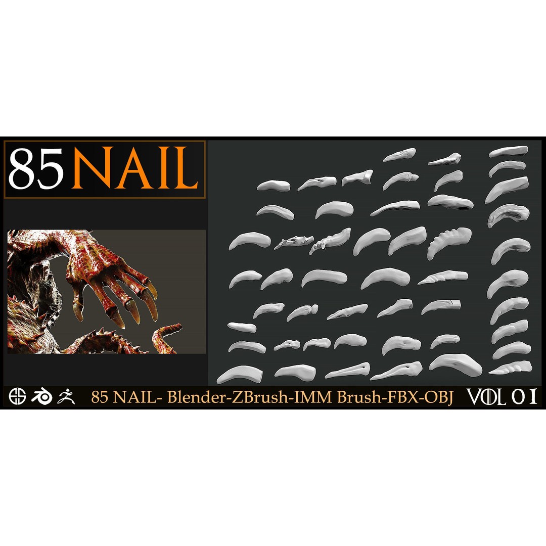 85 Nail 3D Model – Character & Creature Brush, FBX, Blender
