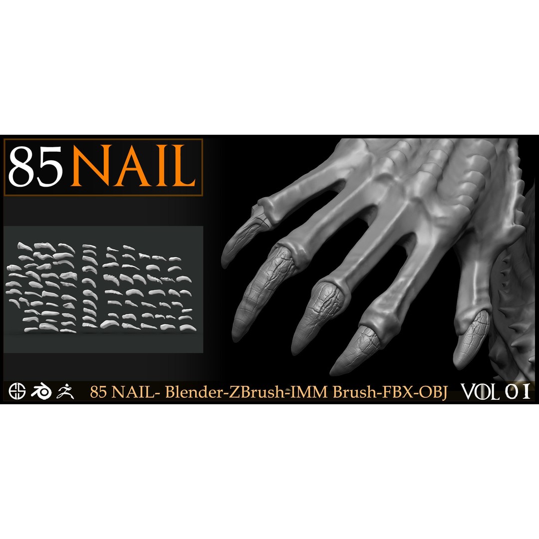 85 Nail 3D Model – Character & Creature Brush, FBX, Blender - View 10