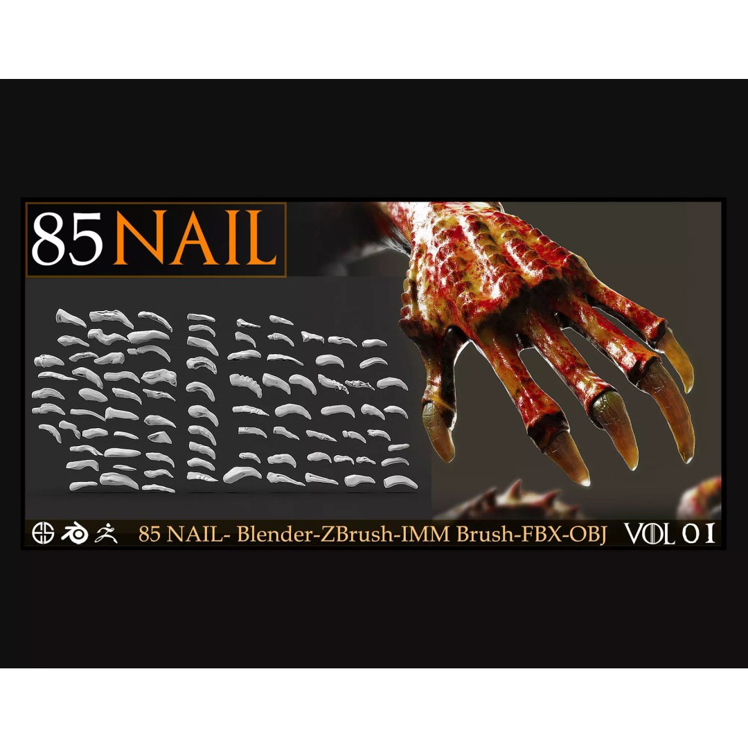 85 Nail 3D Model – Character & Creature Brush, FBX, Blender - View 2