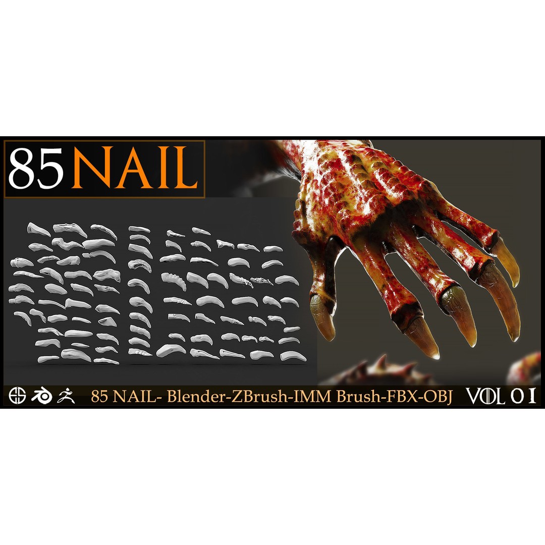 85 Nail 3D Model – Character & Creature Brush, FBX, Blender - View 3