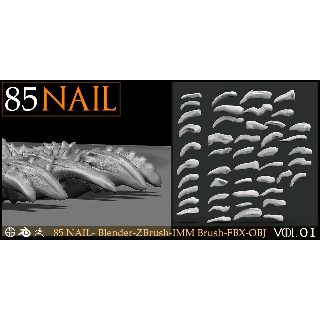 85 Nail 3D Model – Character & Creature Brush, FBX, Blender - View 4