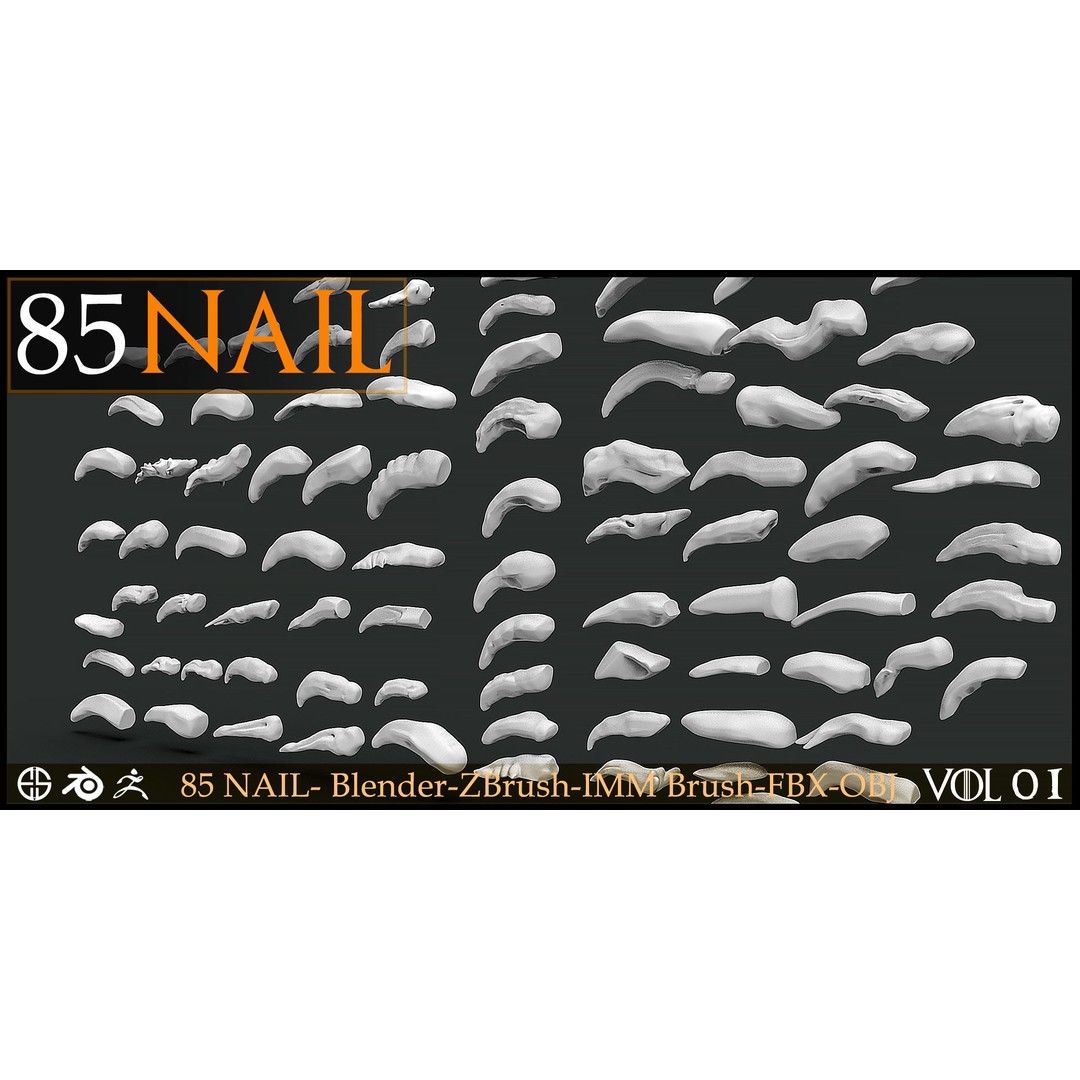 85 Nail 3D Model – Character & Creature Brush, FBX, Blender - View 5
