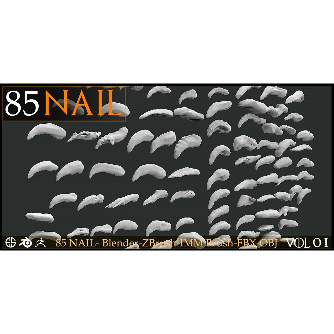 85 Nail 3D Model – Character & Creature Brush, FBX, Blender - View 6