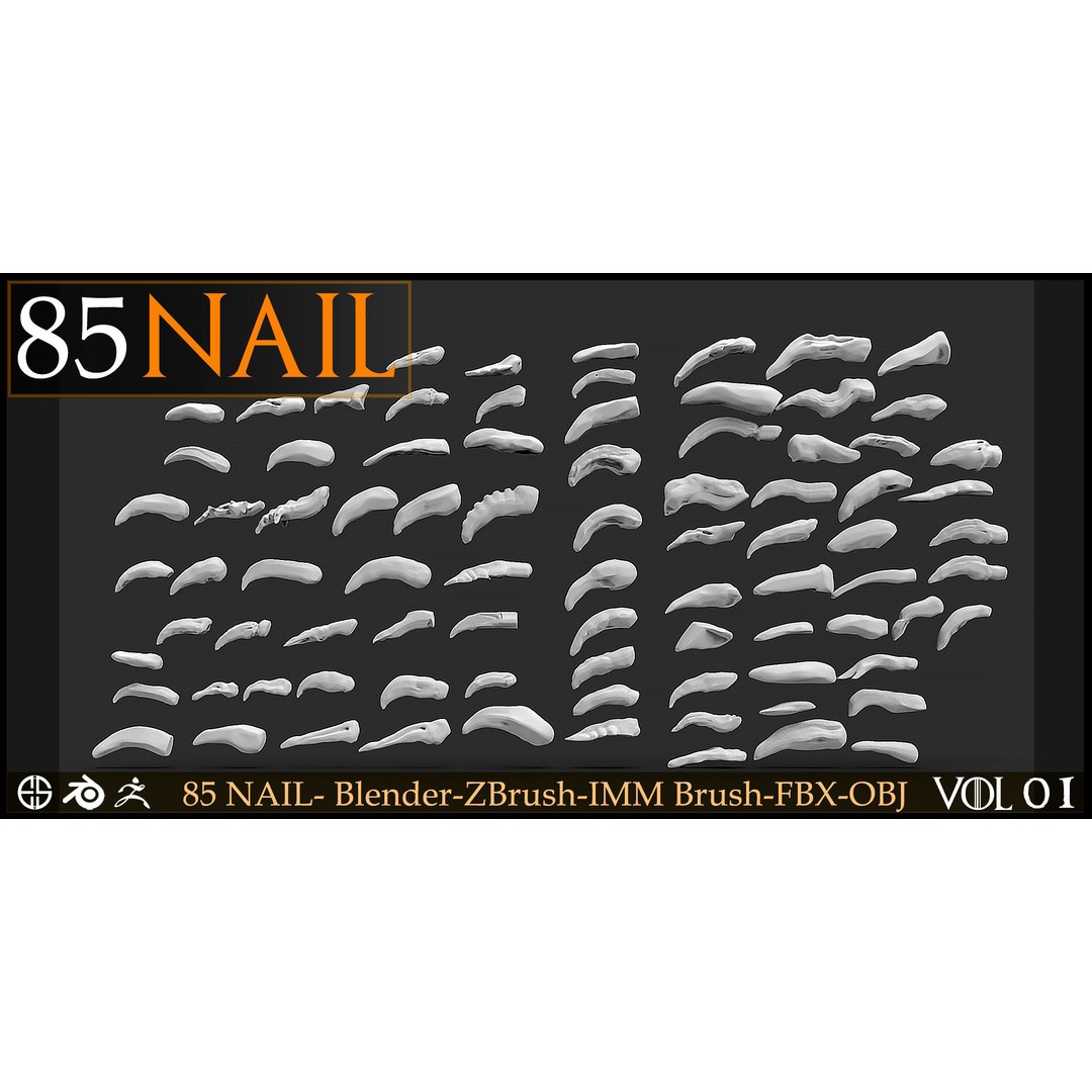 85 Nail 3D Model – Character & Creature Brush, FBX, Blender - View 8