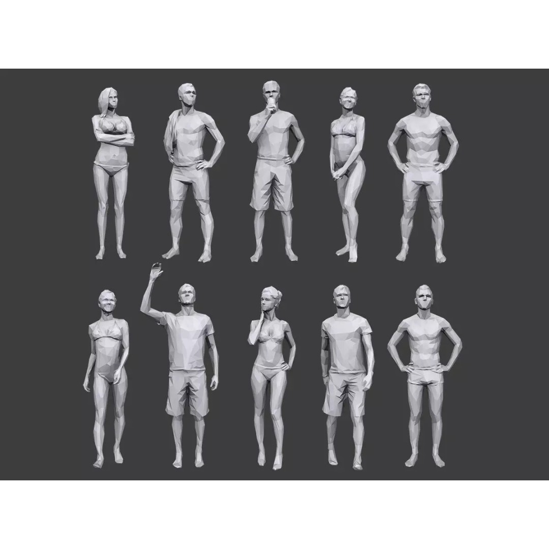 Lowpoly People Vacation Pack 3D Model – Low Poly Casual Characters - View 2