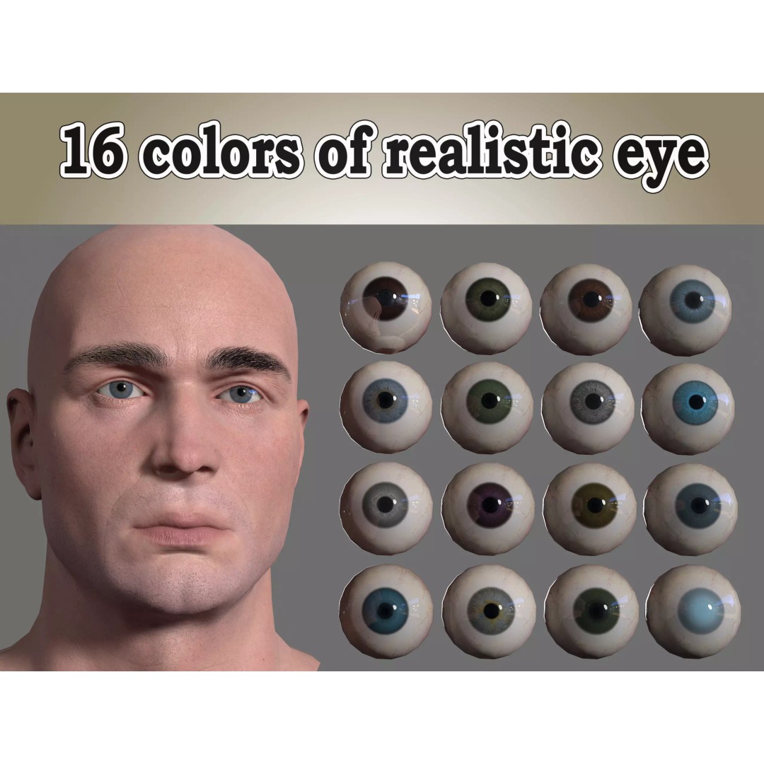 Realistic Eye 3D Model – Low Poly Game Asset with 16 Colors - View 2