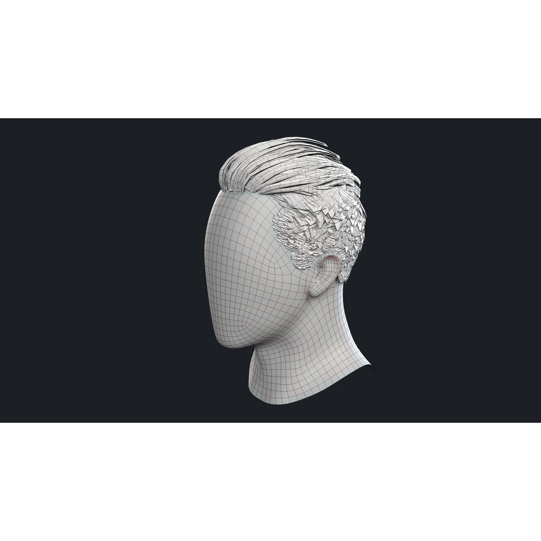 Realtime Men's Hairstyle 3D Model – Low Poly Game Asset, FBX