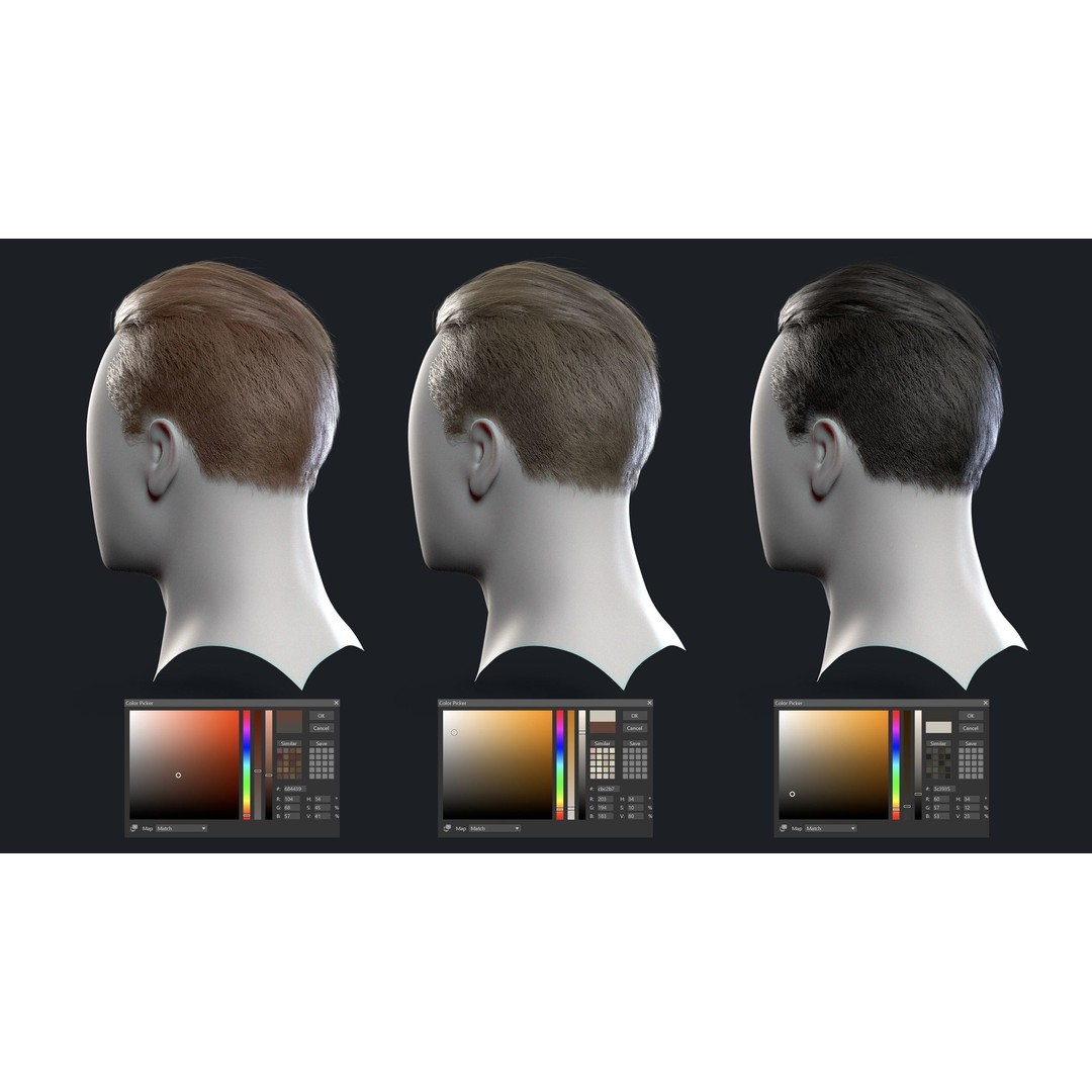 Realtime Men's Hairstyle 3D Model – Low Poly Game Asset, FBX - View 12