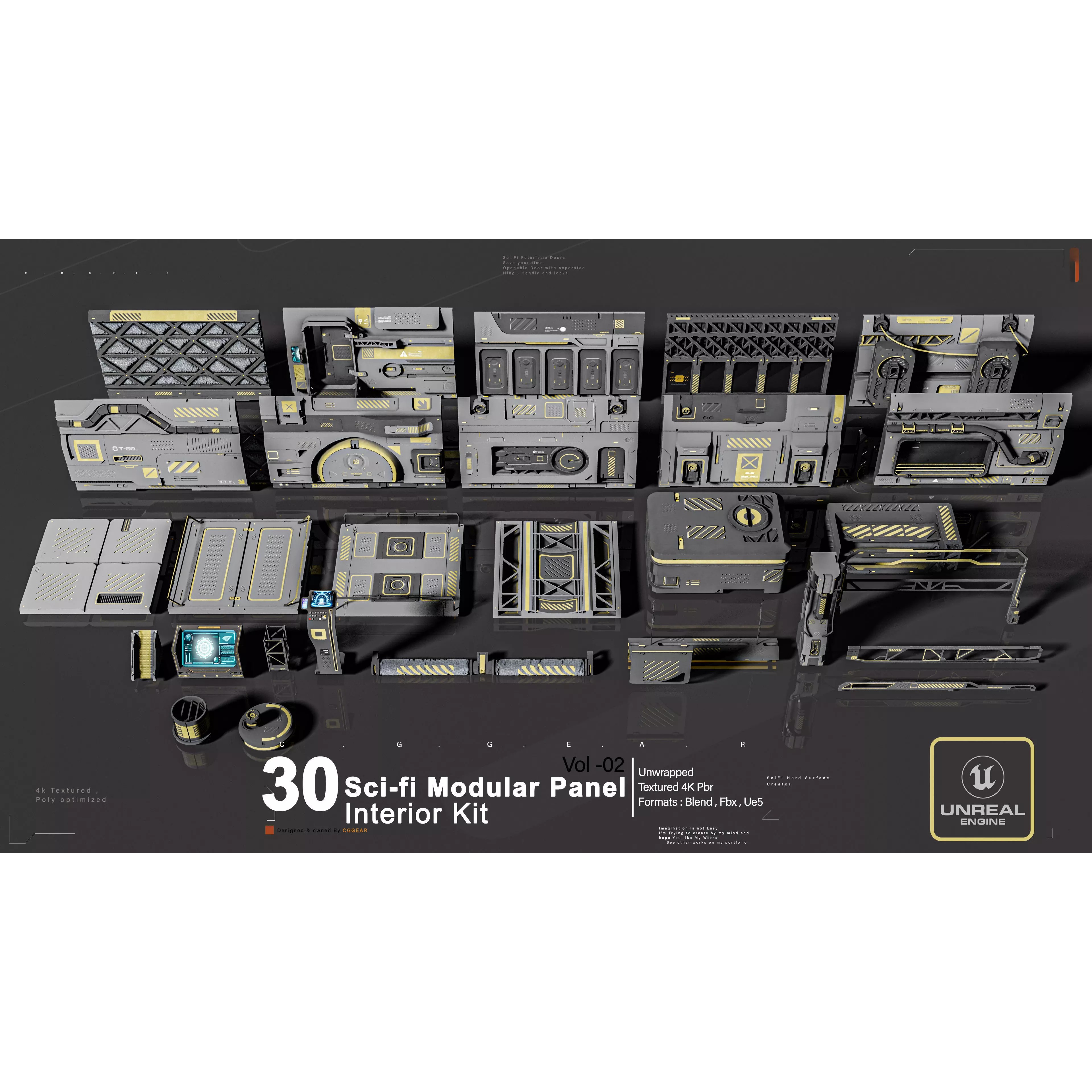 Sci-Fi Modular Panel Kit Vol-2 - Low-Poly Game-Ready 3D Model - View 2