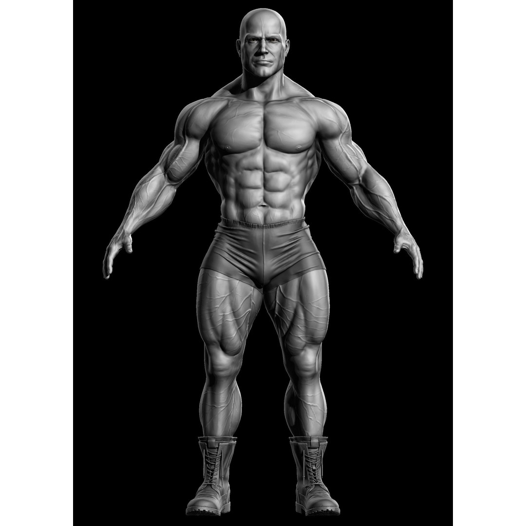 Bodybuilder Male 3D Model – High Poly Character Asset, OBJ - View 3