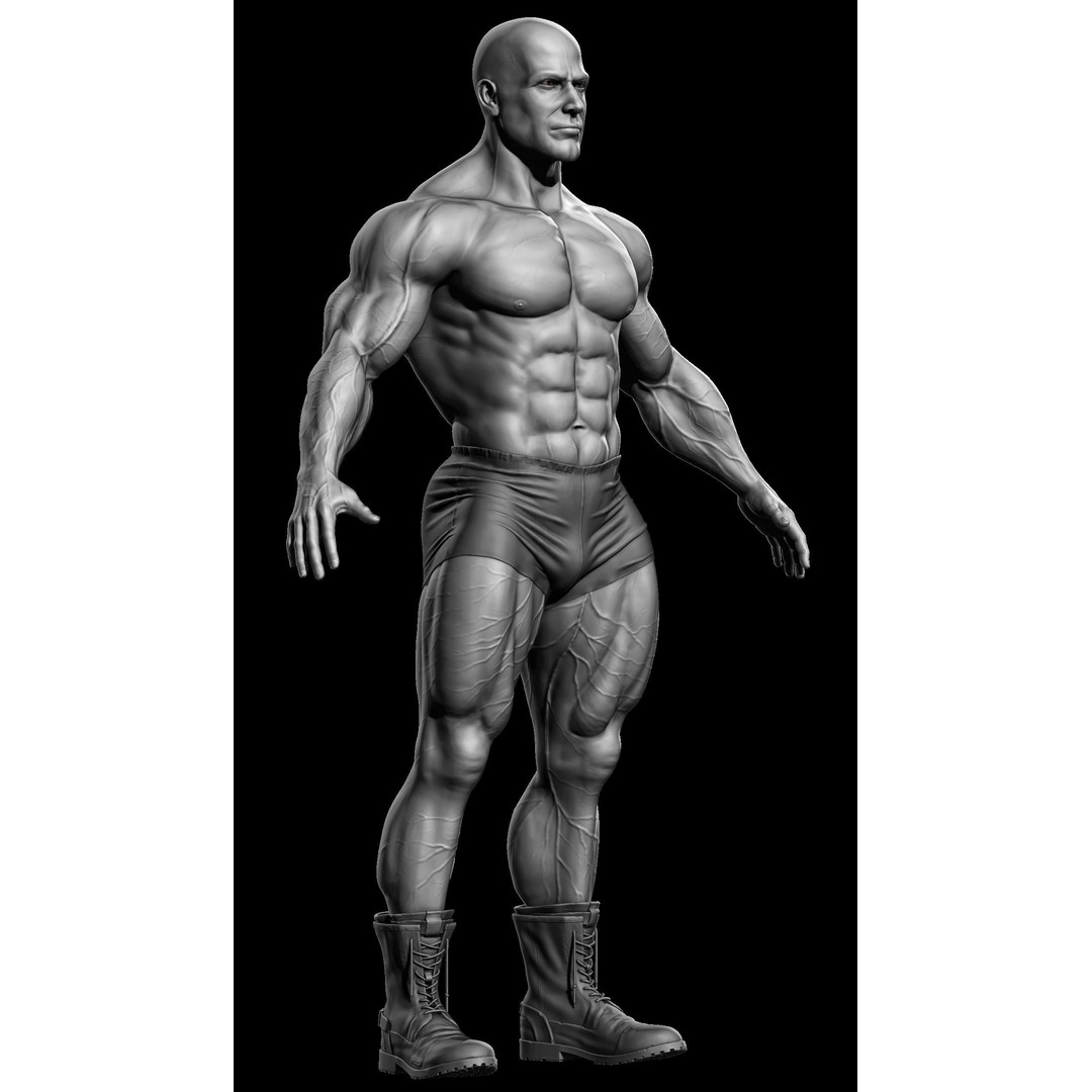 Bodybuilder Male 3D Model – High Poly Character Asset, OBJ - View 4