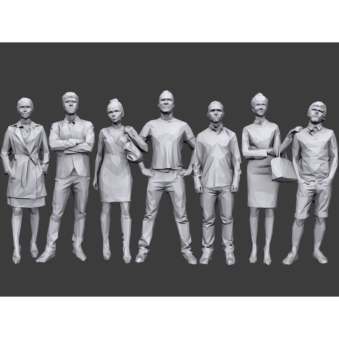 Casual Characters 3D Model – Low Poly Stylized People for Archviz - View 2