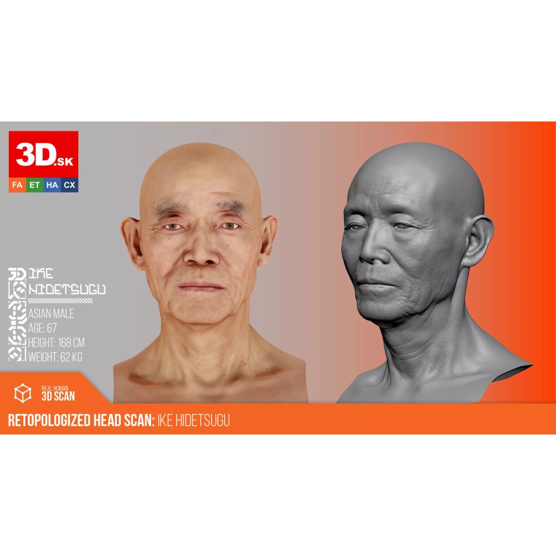 Retopologized Male Head 3D Model – Photogrammetry with PBR Textures - View 2