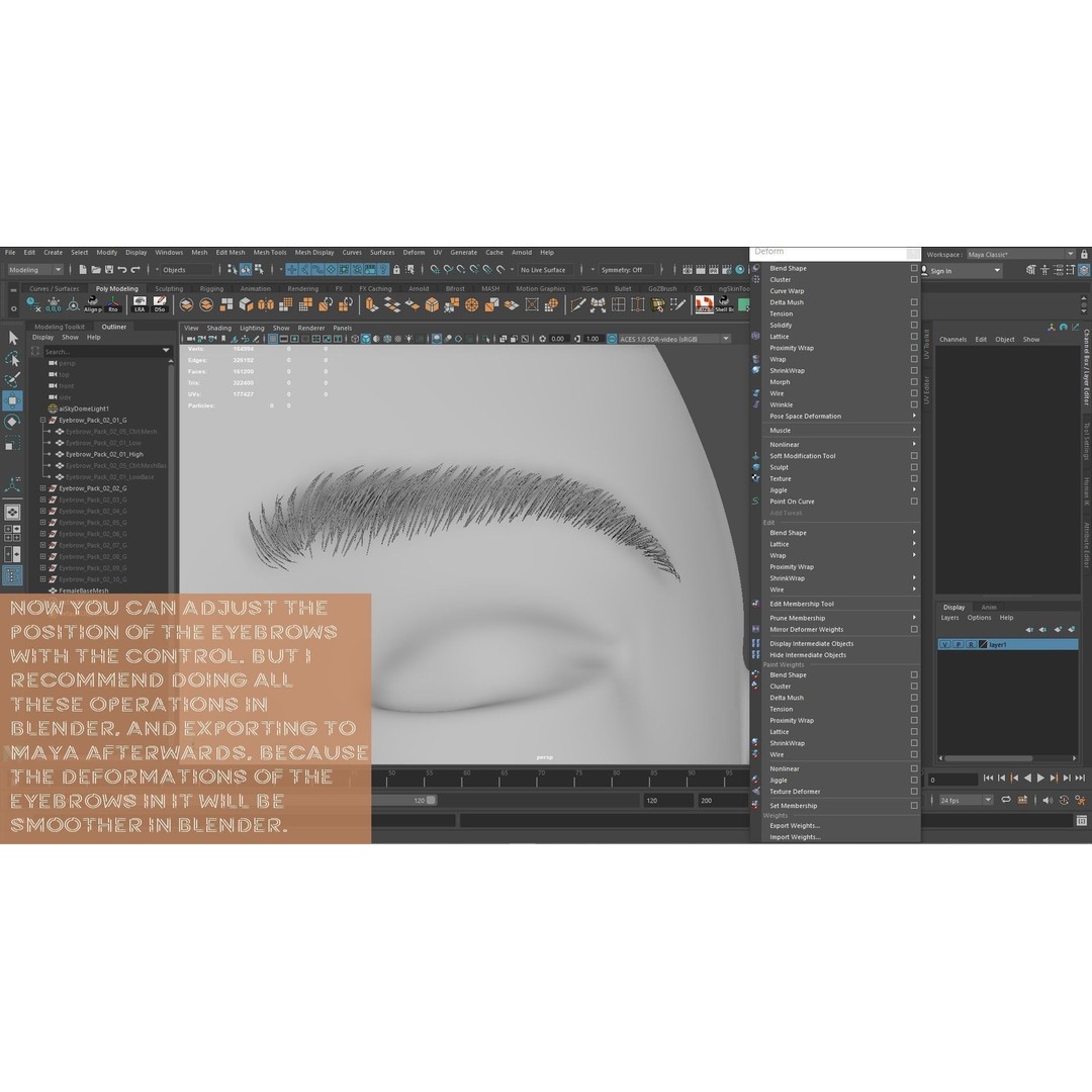 Eyebrow Pack 3D Model – Low Poly Hair Grooming Asset, Blender, Maya