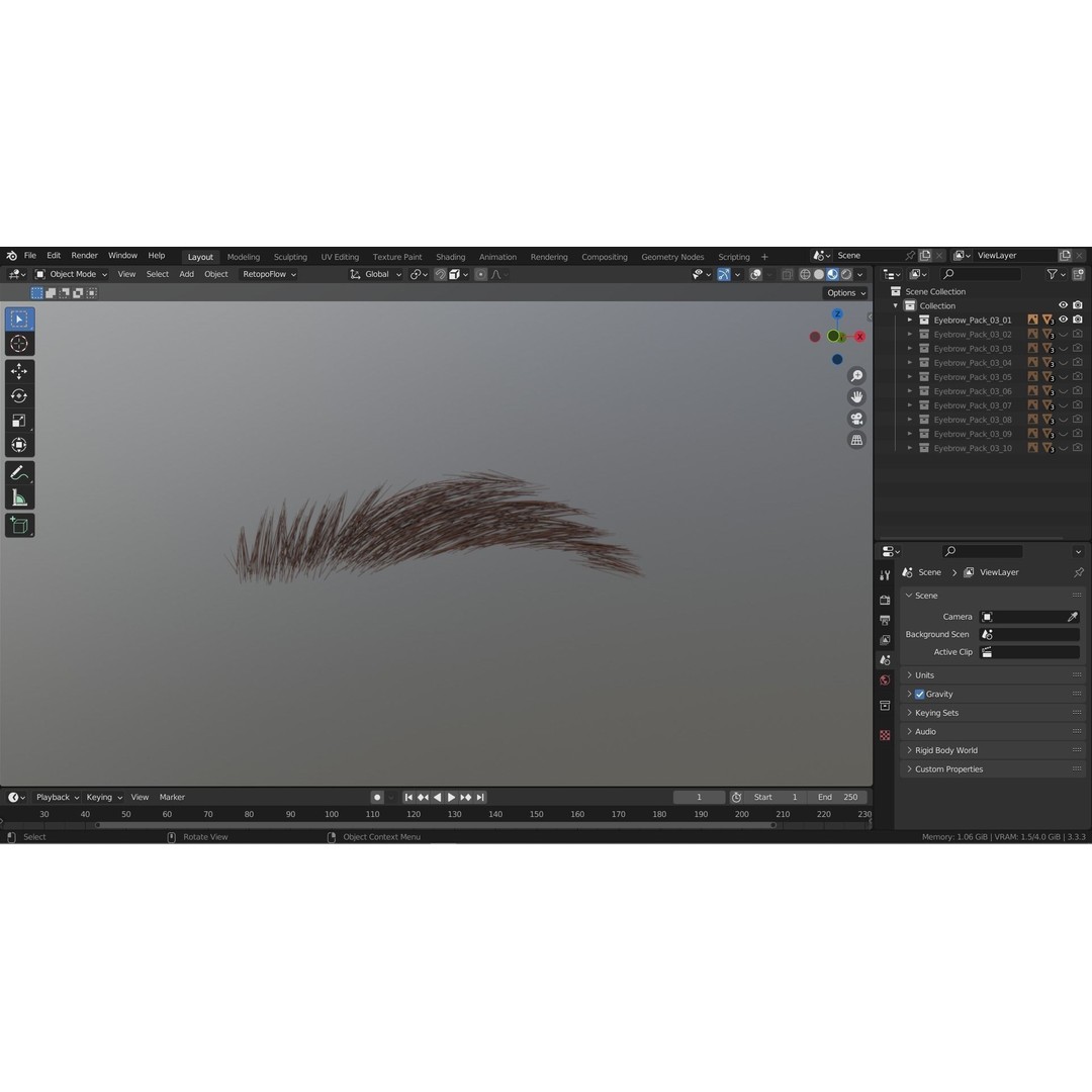 Eyebrow Pack 3D Model – Low Poly Hair Grooming Asset, Blender, Maya - View 11
