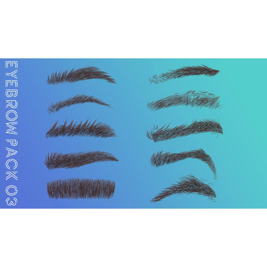 Eyebrow Pack 3D Model – Low Poly Hair Grooming Asset, Blender, Maya - View 2