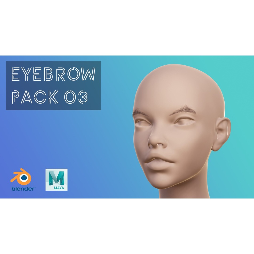 Eyebrow Pack 3D Model – Low Poly Hair Grooming Asset, Blender, Maya - View 3