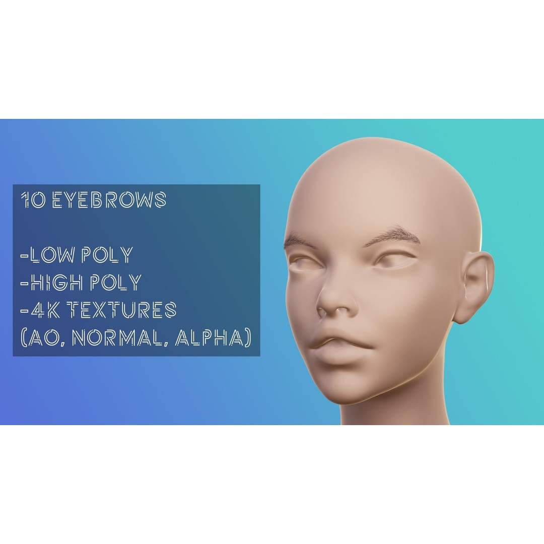 Eyebrow Pack 3D Model – Low Poly Hair Grooming Asset, Blender, Maya - View 4