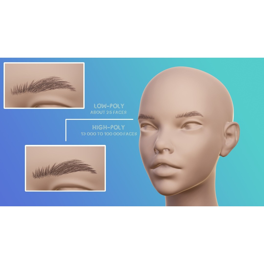 Eyebrow Pack 3D Model – Low Poly Hair Grooming Asset, Blender, Maya - View 5