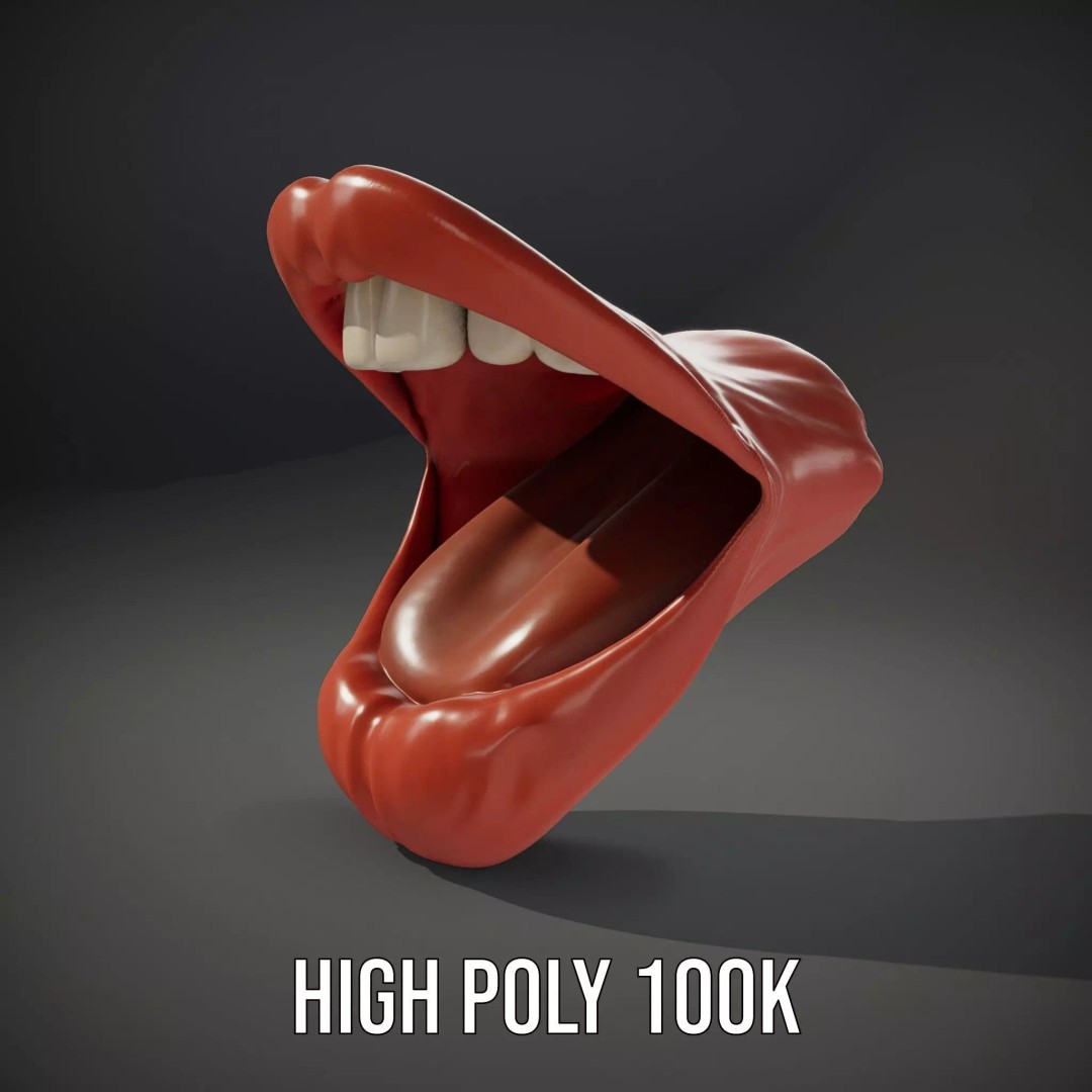 Realistic Open Mouth 3D Model – Low Poly PBR Asset for Animation - View 11
