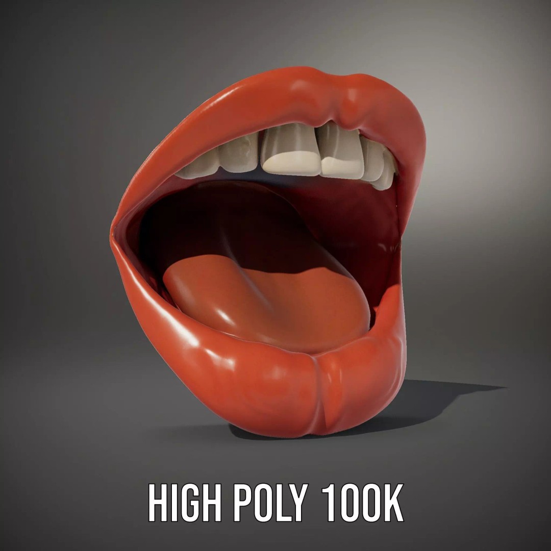 Realistic Open Mouth 3D Model – Low Poly PBR Asset for Animation - View 9