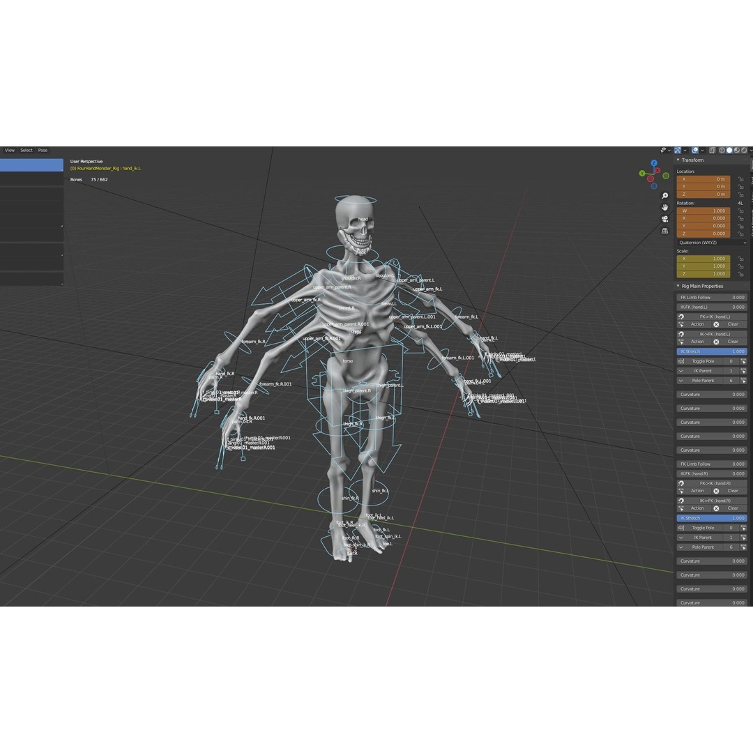 Four-Armed Monster 3D Model – Low Poly Game Asset, FBX - View 7