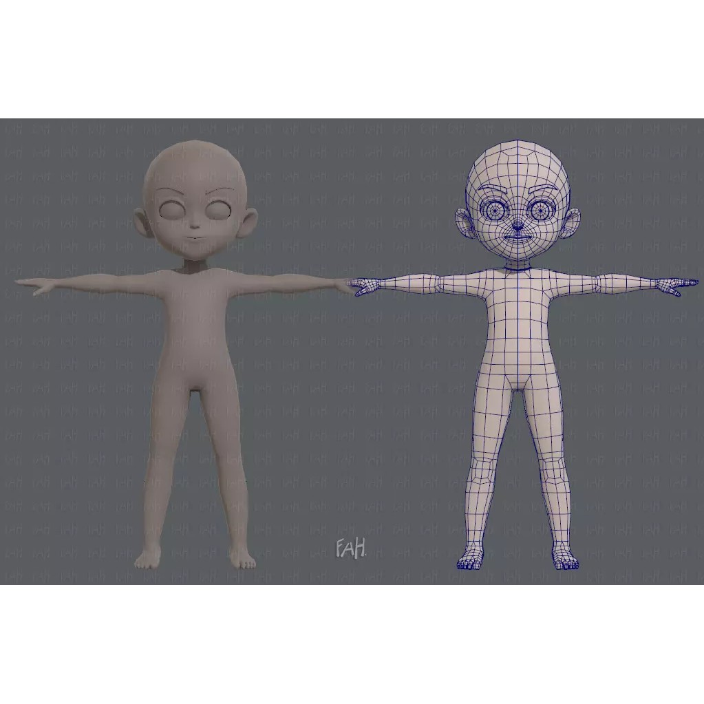 Base Mesh Boy Character 3D Model – Low Poly Cartoon Asset, FBX - View 2