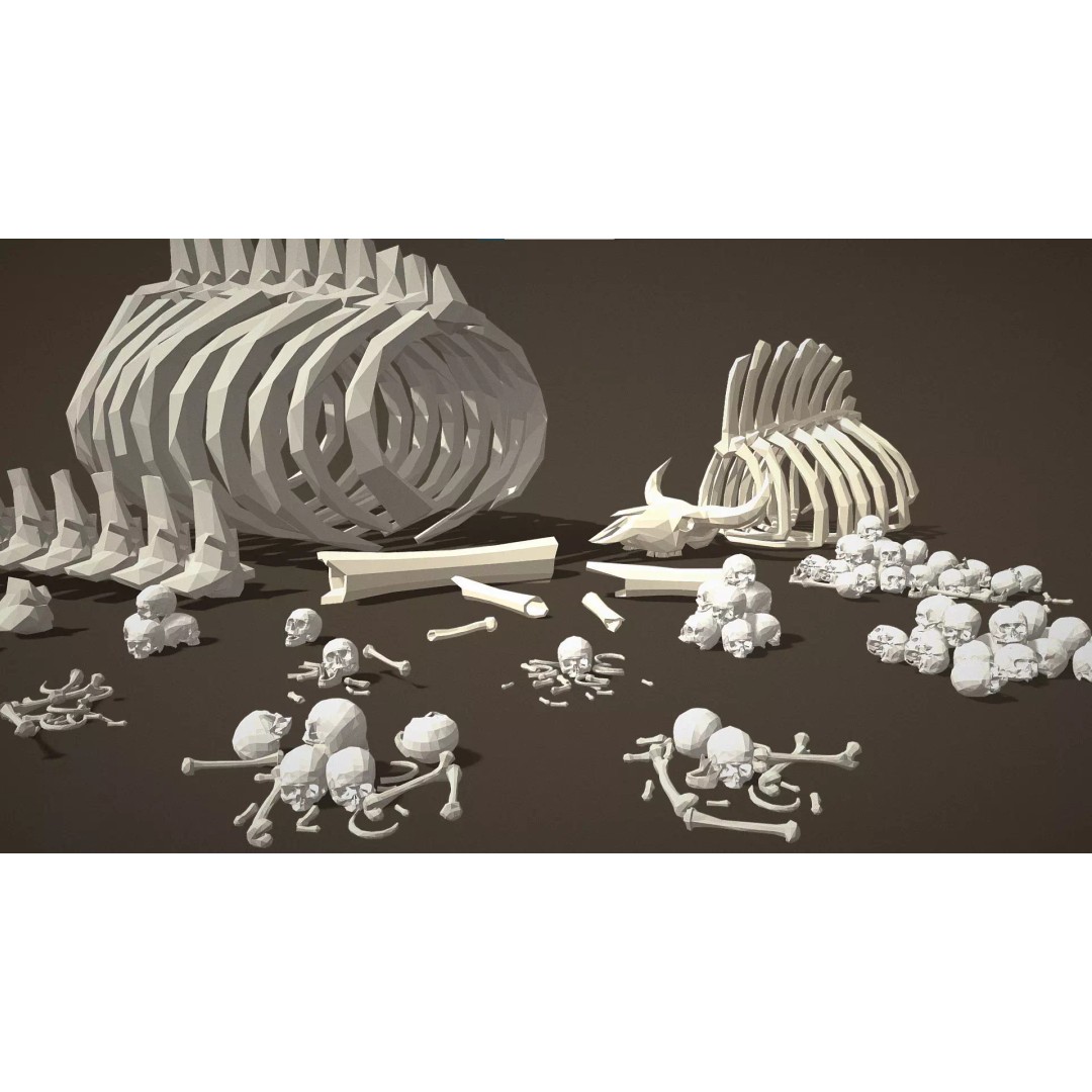 Skeleton Props 3D Model – Low Poly Collection with PBR Textures - View 16