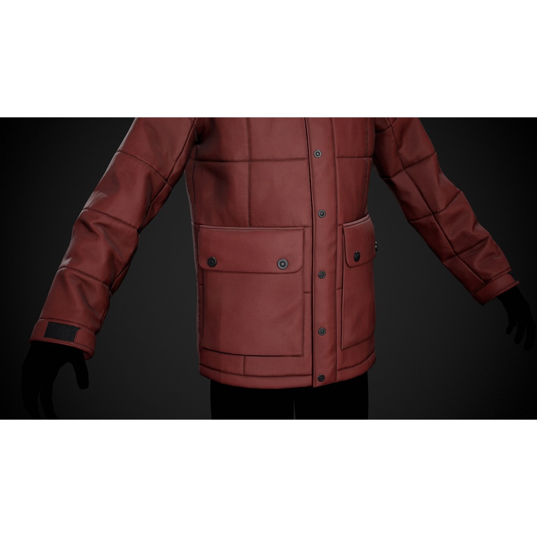 Red Winter Jacket 3D Model – Low Poly PBR Game Asset, FBX, OBJ - View 10
