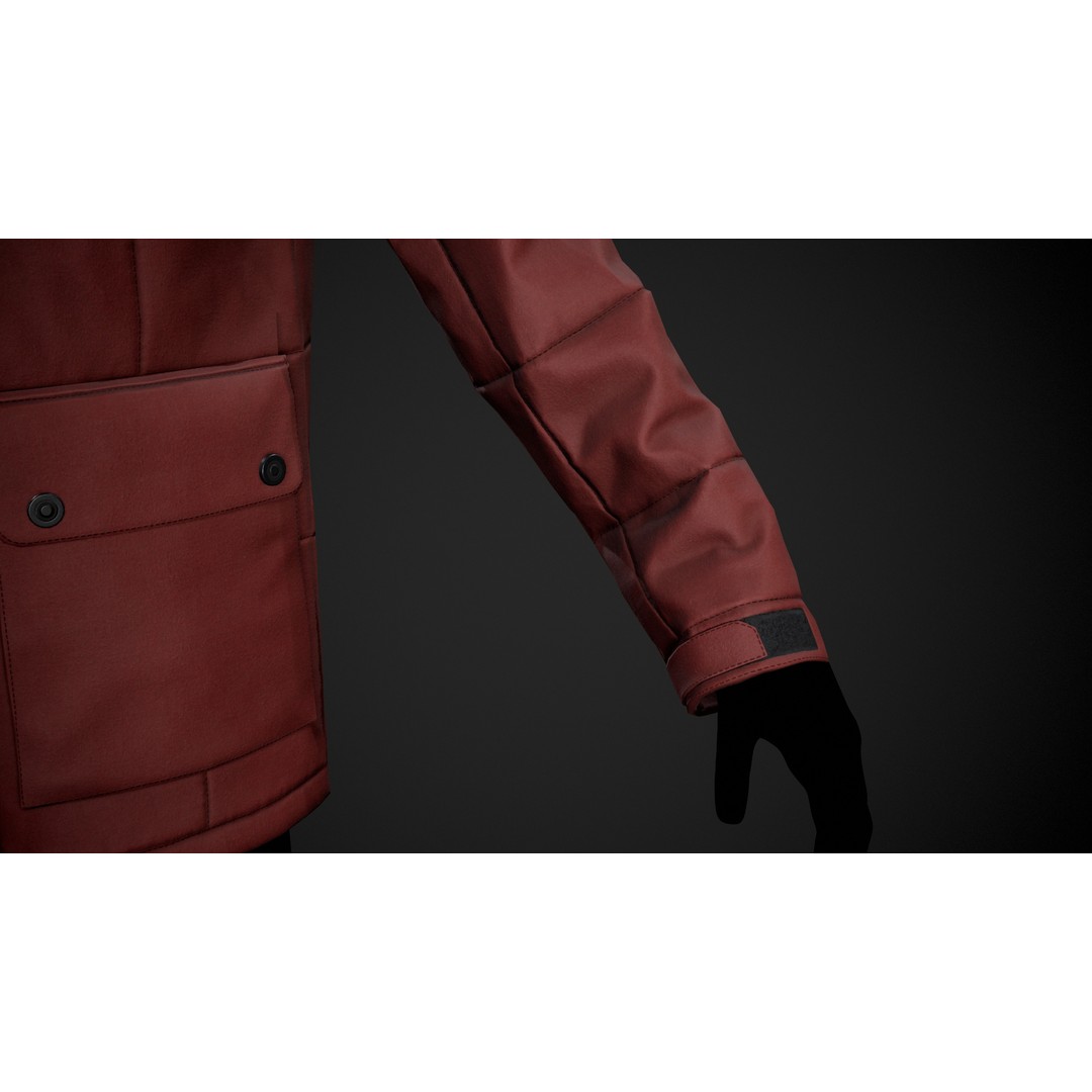 Red Winter Jacket 3D Model – Low Poly PBR Game Asset, FBX, OBJ - View 11