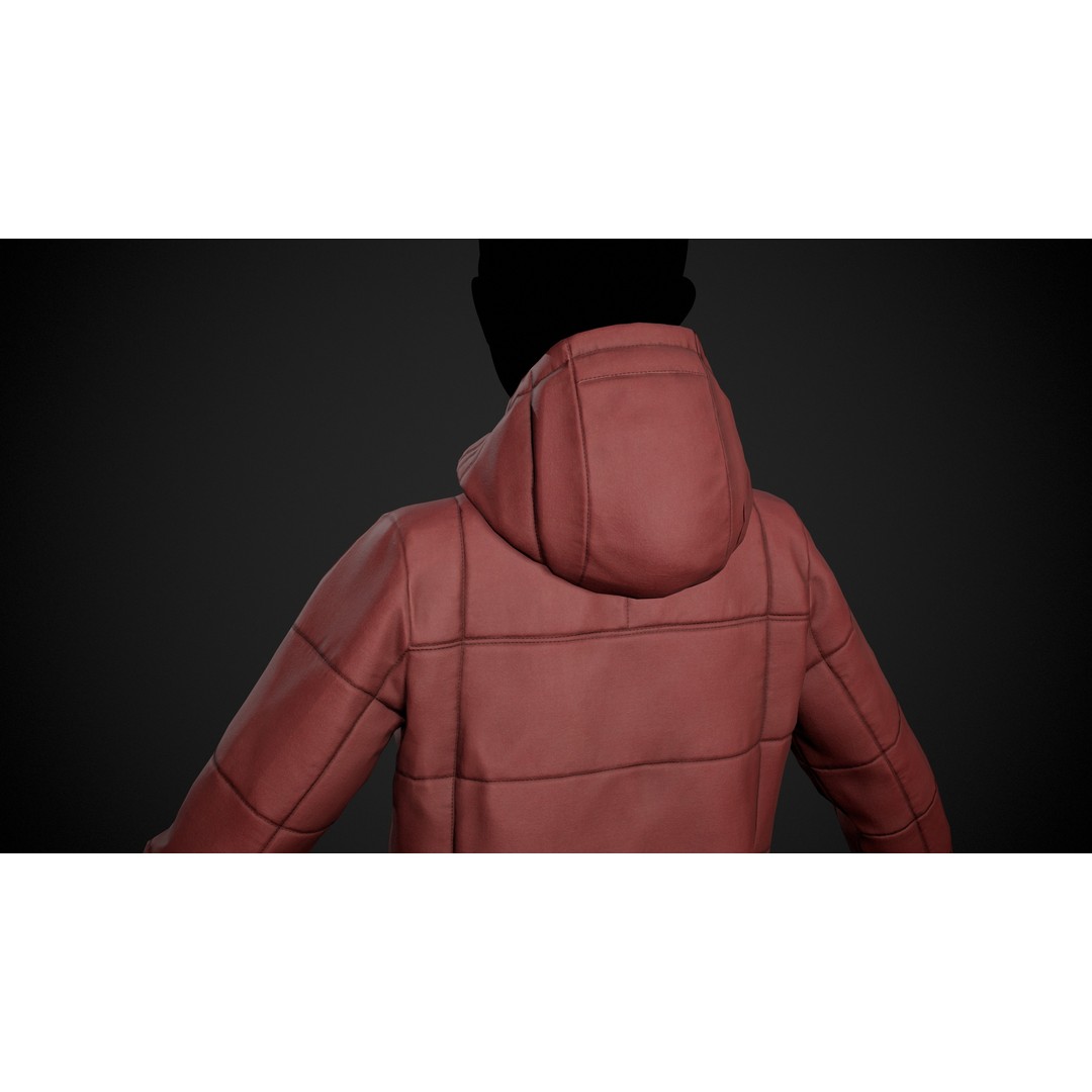 Red Winter Jacket 3D Model – Low Poly PBR Game Asset, FBX, OBJ - View 12