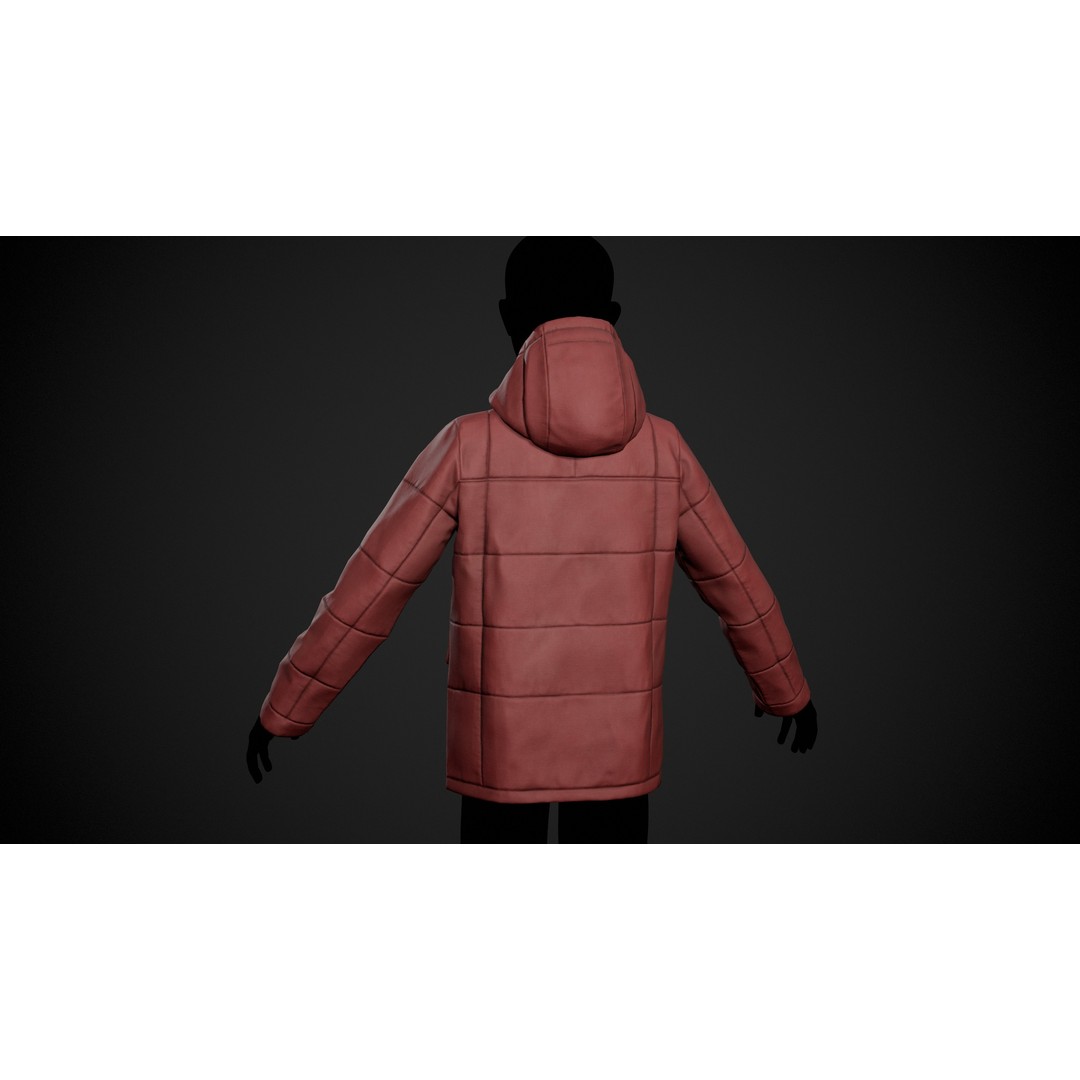 Red Winter Jacket 3D Model – Low Poly PBR Game Asset, FBX, OBJ - View 13
