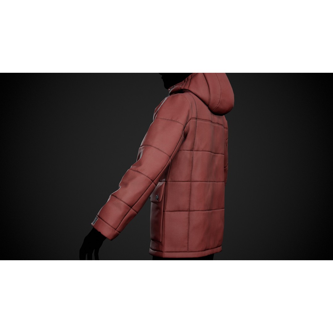 Red Winter Jacket 3D Model – Low Poly PBR Game Asset, FBX, OBJ - View 14
