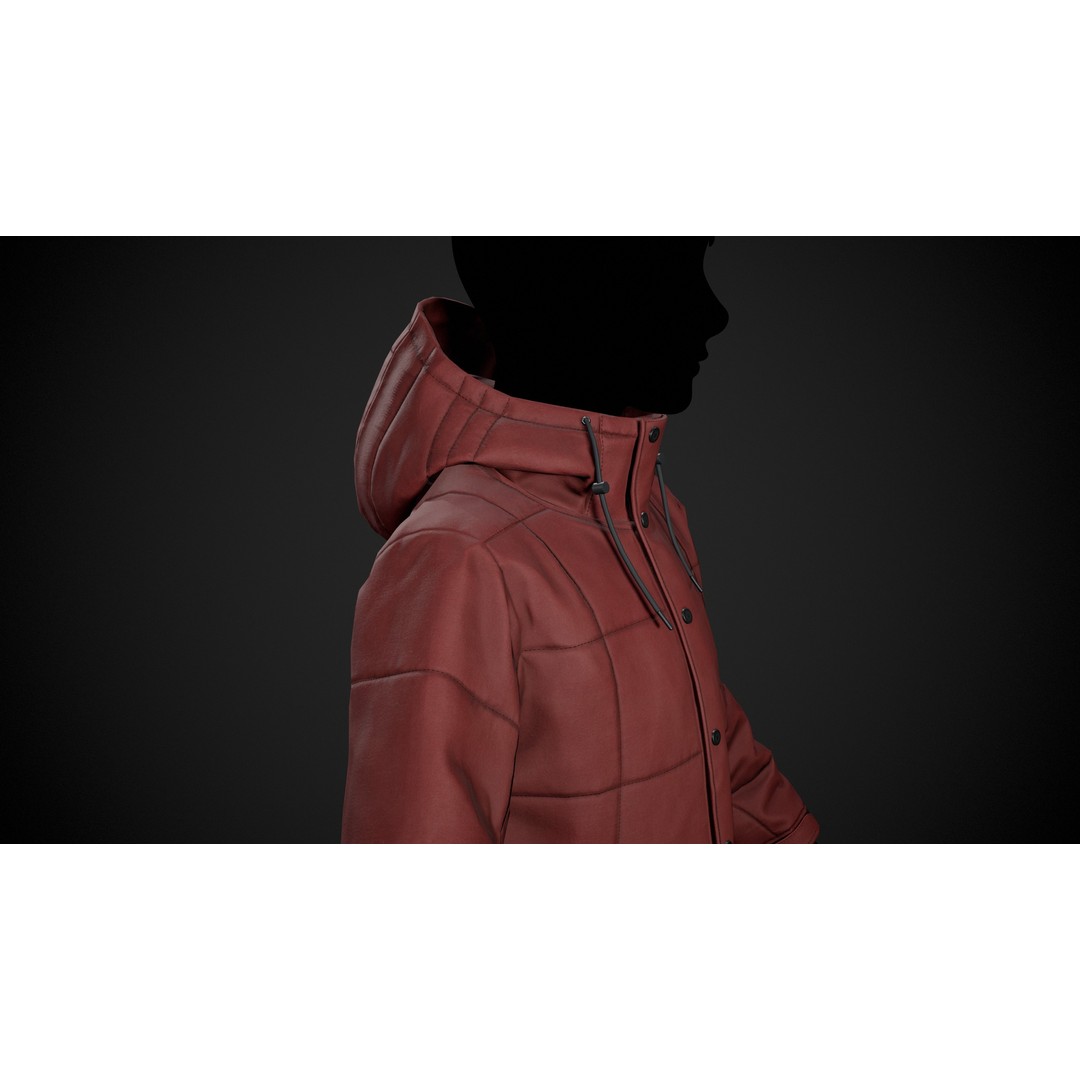 Red Winter Jacket 3D Model – Low Poly PBR Game Asset, FBX, OBJ - View 15