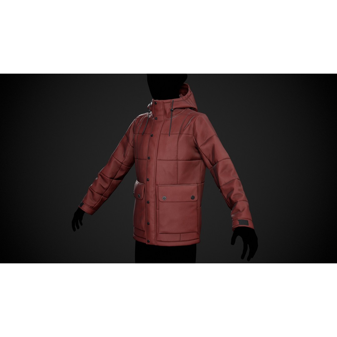 Red Winter Jacket 3D Model – Low Poly PBR Game Asset, FBX, OBJ - View 3