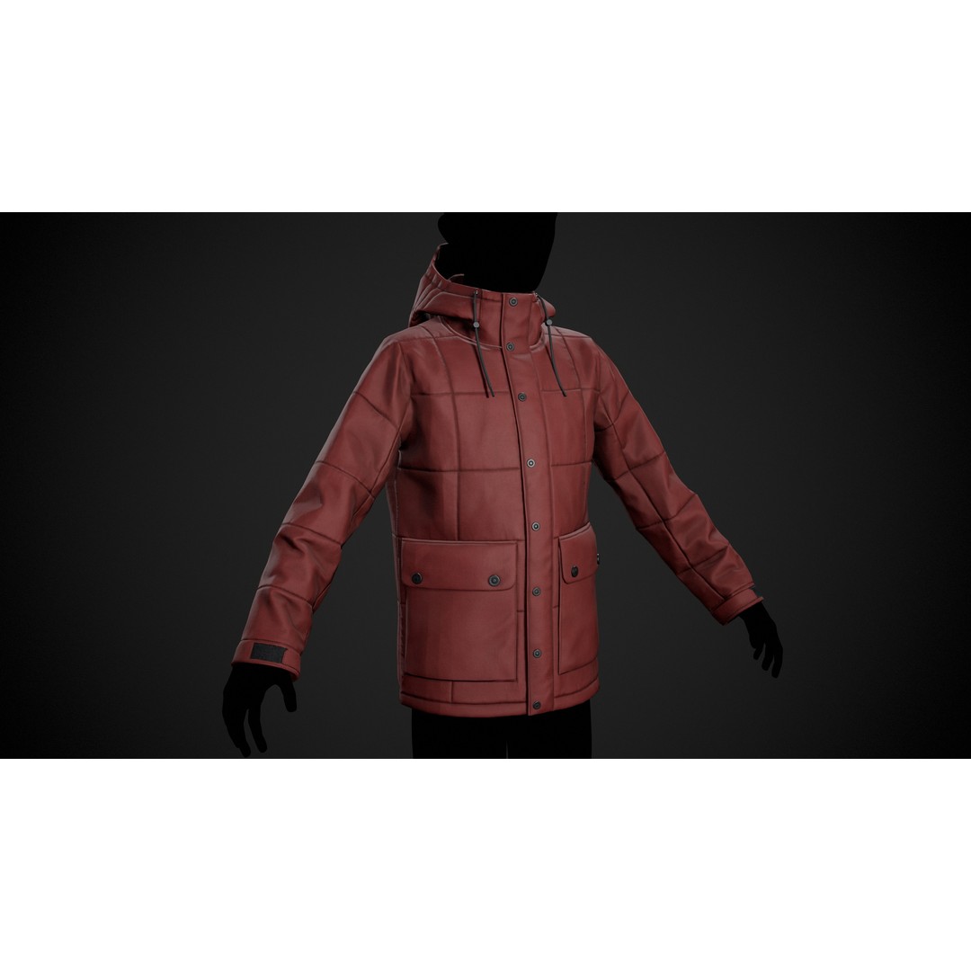 Red Winter Jacket 3D Model – Low Poly PBR Game Asset, FBX, OBJ - View 4