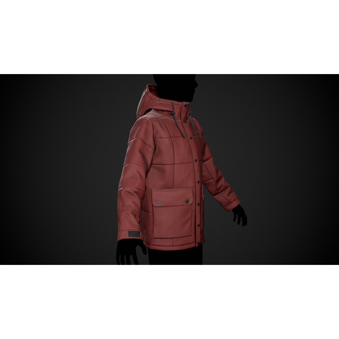 Red Winter Jacket 3D Model – Low Poly PBR Game Asset, FBX, OBJ - View 5