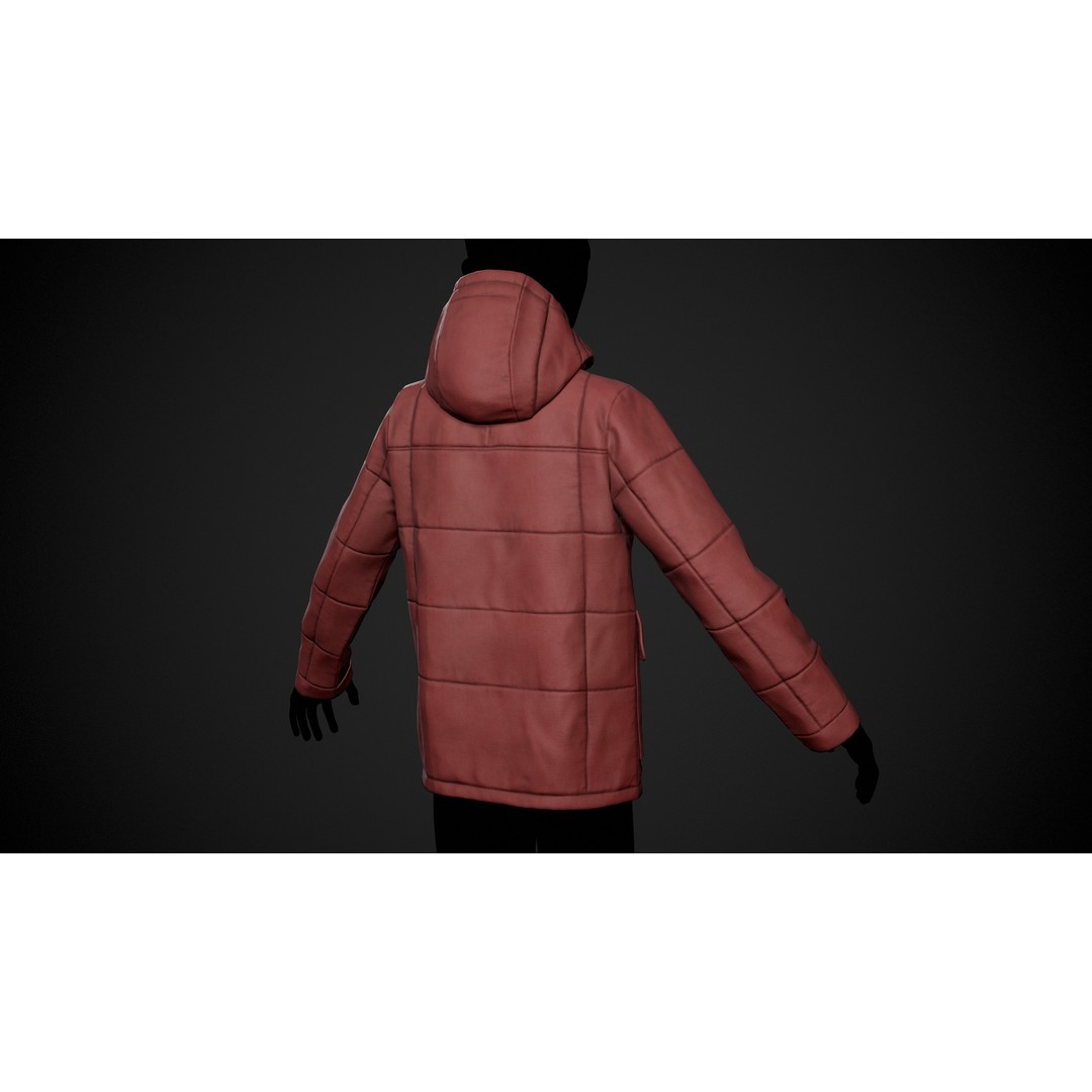 Red Winter Jacket 3D Model – Low Poly PBR Game Asset, FBX, OBJ - View 6
