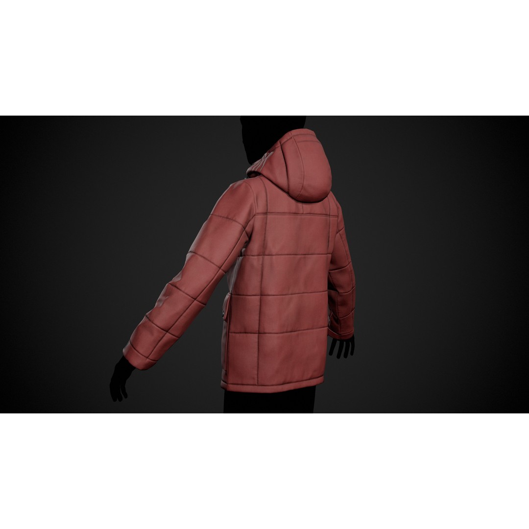 Red Winter Jacket 3D Model – Low Poly PBR Game Asset, FBX, OBJ - View 7