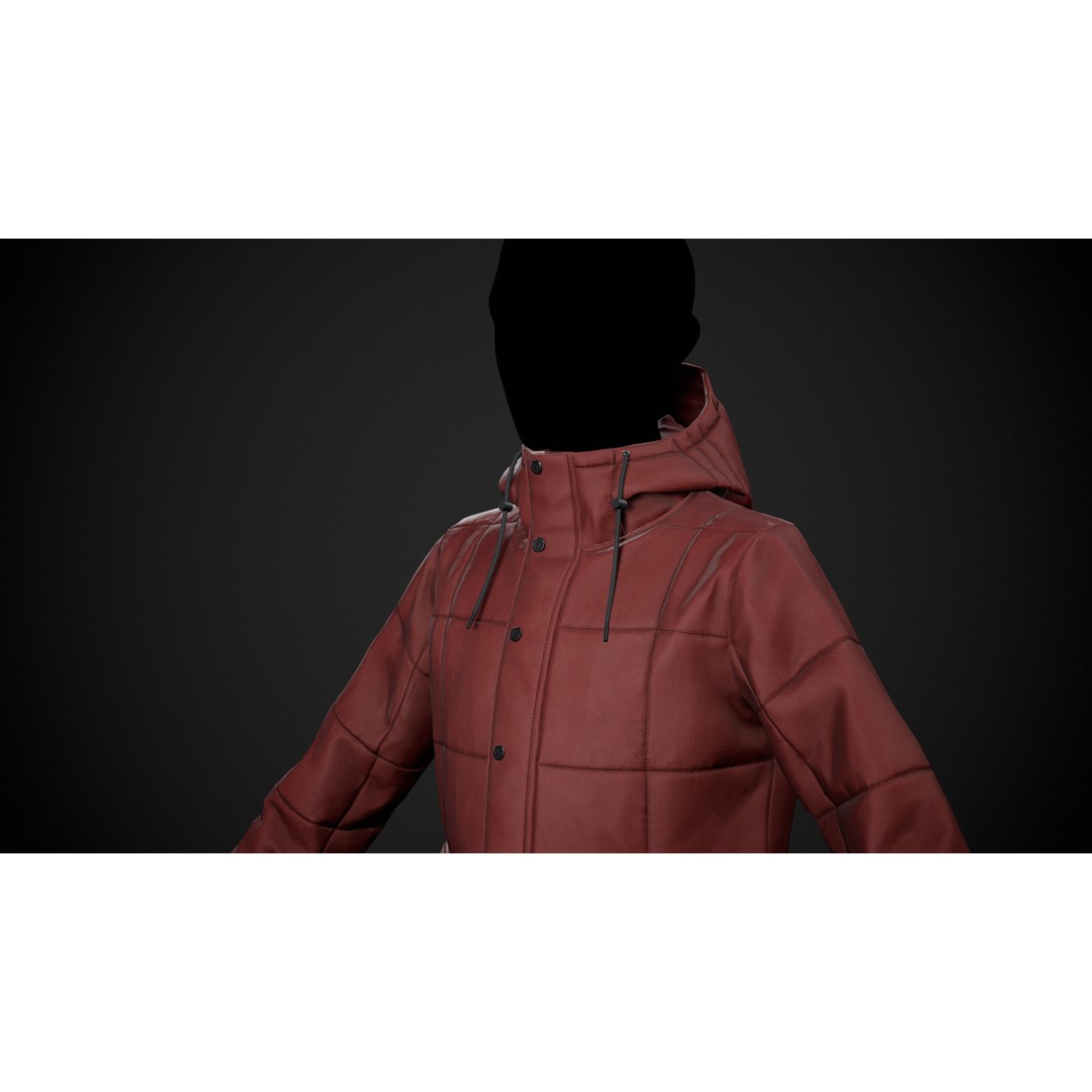 Red Winter Jacket 3D Model – Low Poly PBR Game Asset, FBX, OBJ - View 8