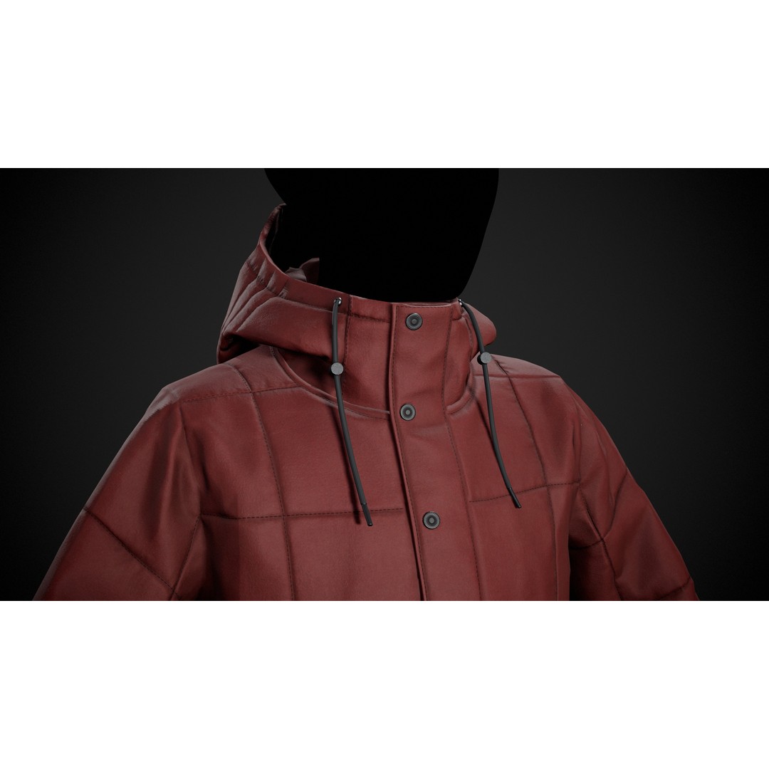 Red Winter Jacket 3D Model – Low Poly PBR Game Asset, FBX, OBJ - View 9