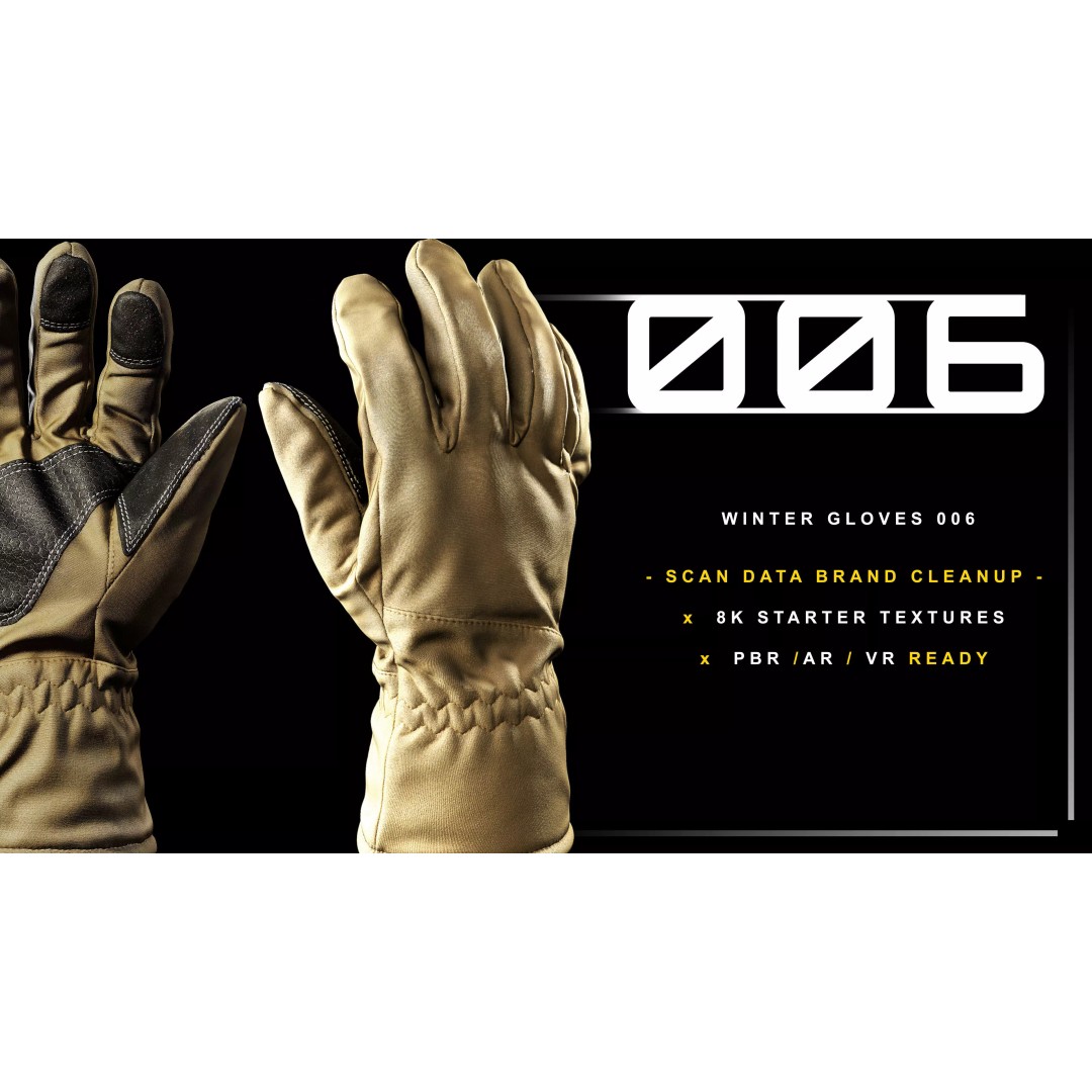 Winter Gloves 3D Model – Low Poly Game Asset, FBX & OBJ Formats - View 2