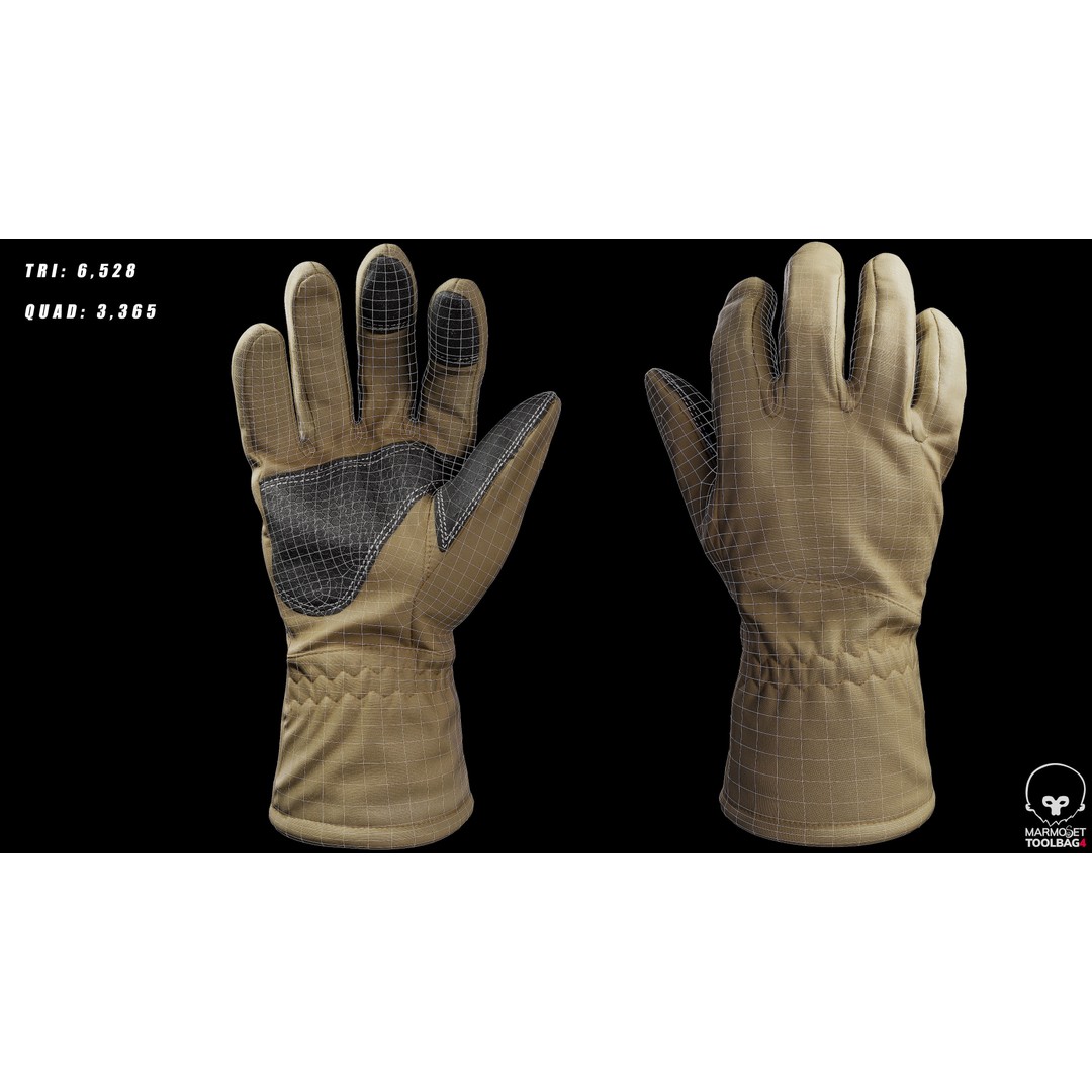 Winter Gloves 3D Model – Low Poly Game Asset, FBX & OBJ Formats - View 3