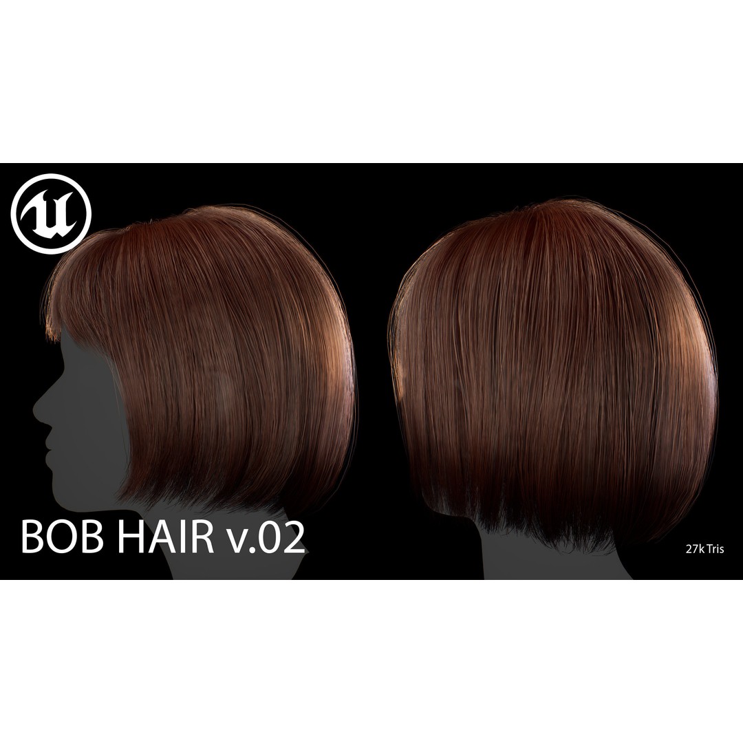 Bob Female Hair 3D Model – Low Poly Game Asset, FBX, PBR - View 3