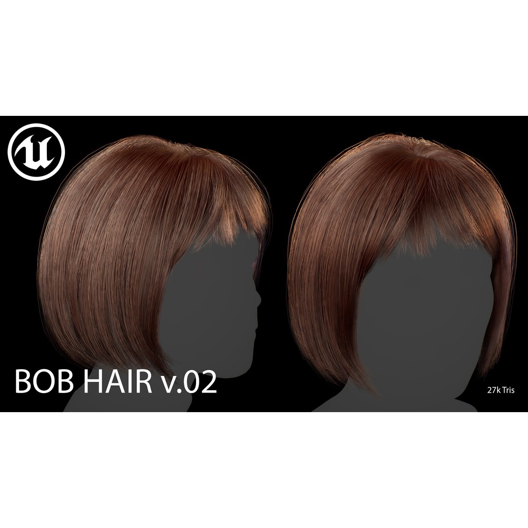 Bob Female Hair 3D Model – Low Poly Game Asset, FBX, PBR - View 5