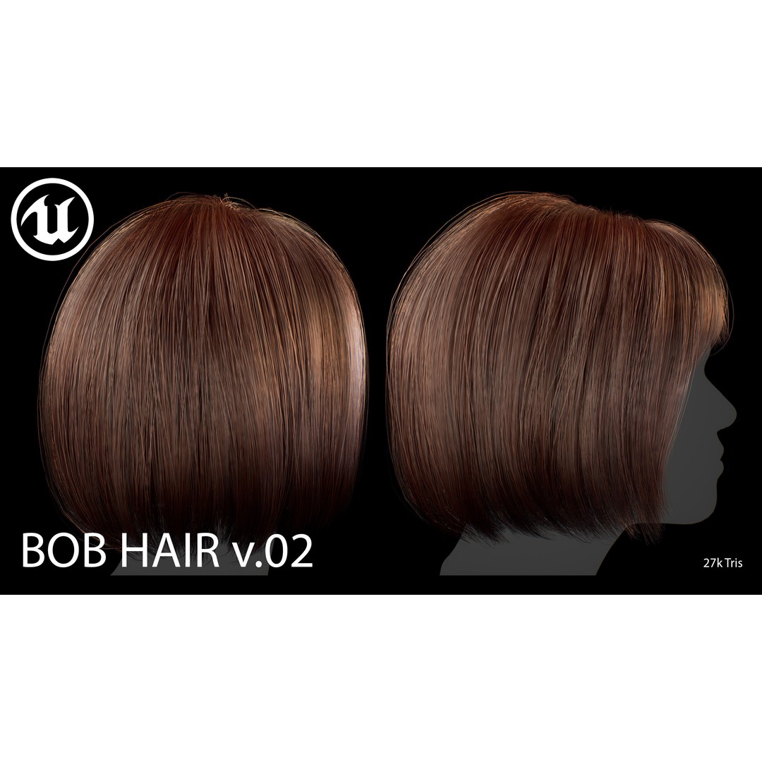 Bob Female Hair 3D Model – Low Poly Game Asset, FBX, PBR - View 6