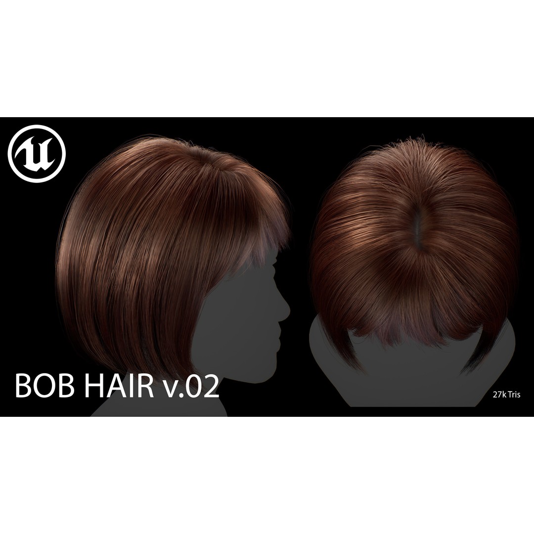 Bob Female Hair 3D Model – Low Poly Game Asset, FBX, PBR - View 7