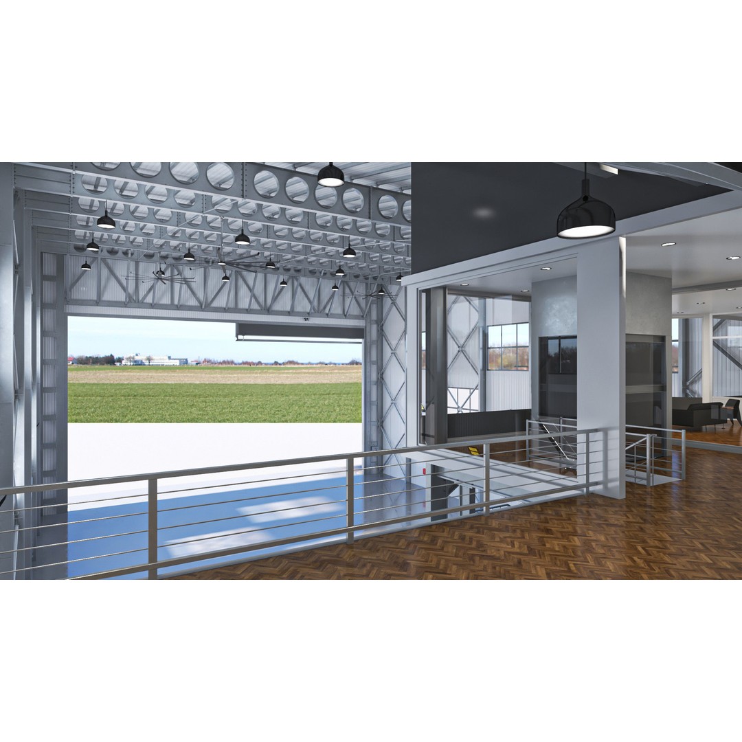 Hangar 3D Model – High-Quality Textured Aircraft Facility, PBR - View 10