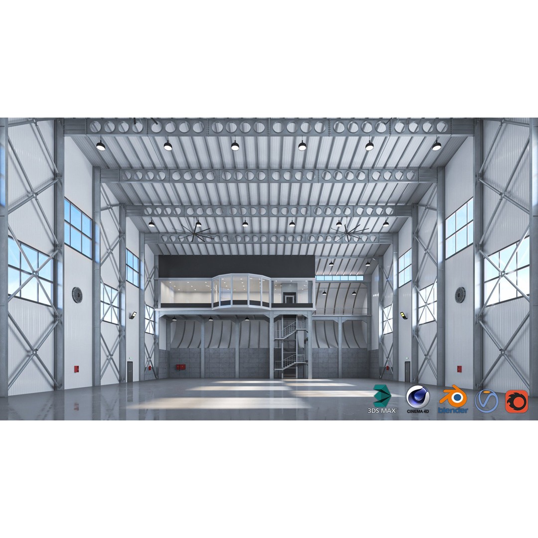 Hangar 3D Model – High-Quality Textured Aircraft Facility, PBR - View 3